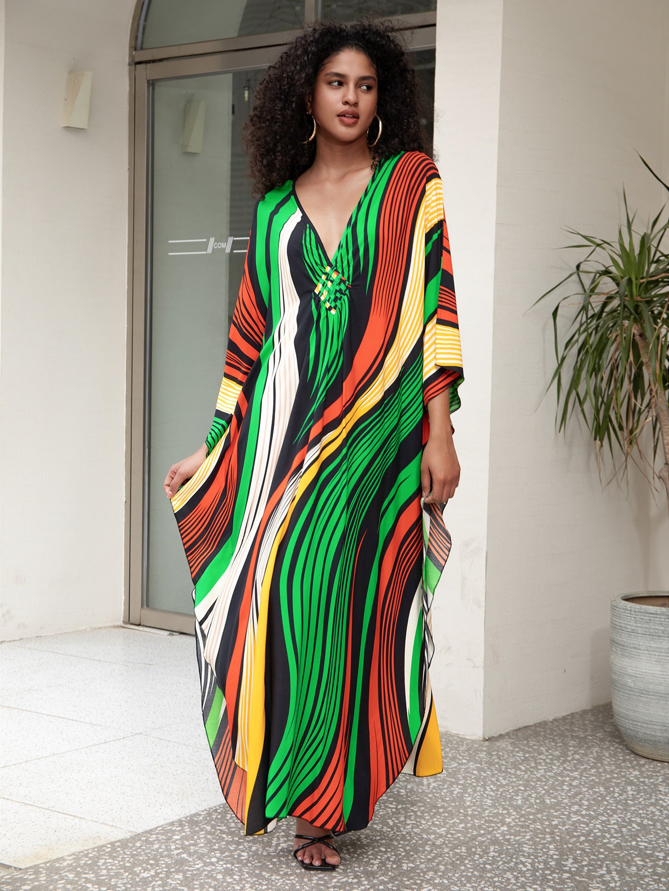 Rayon Print Holiday Loose plus Size Maxi Beach Jumpsuit Robe Women Beach Cover Up