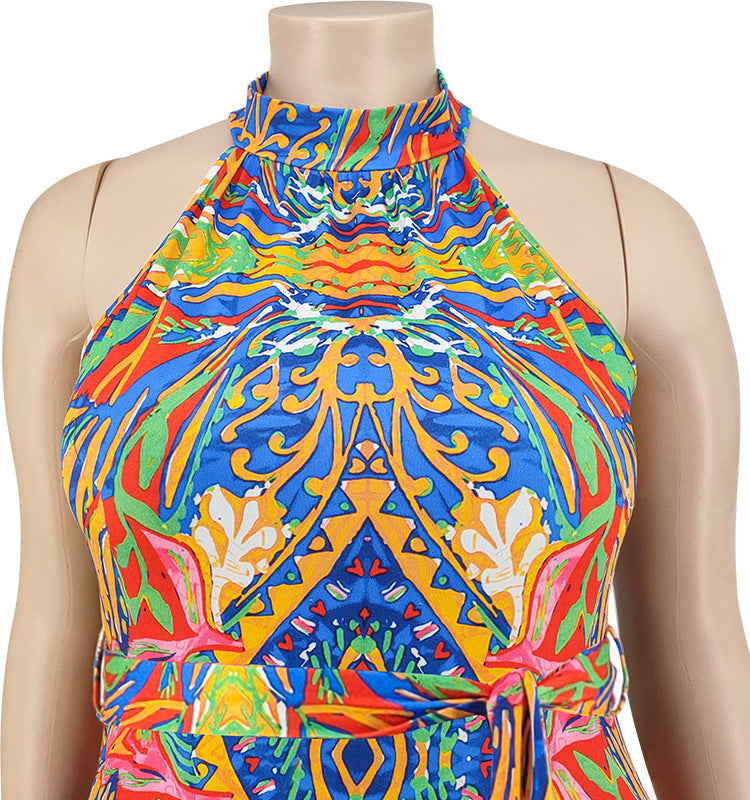 Plus Size Women Clothes Printing Collar Jumpsuit