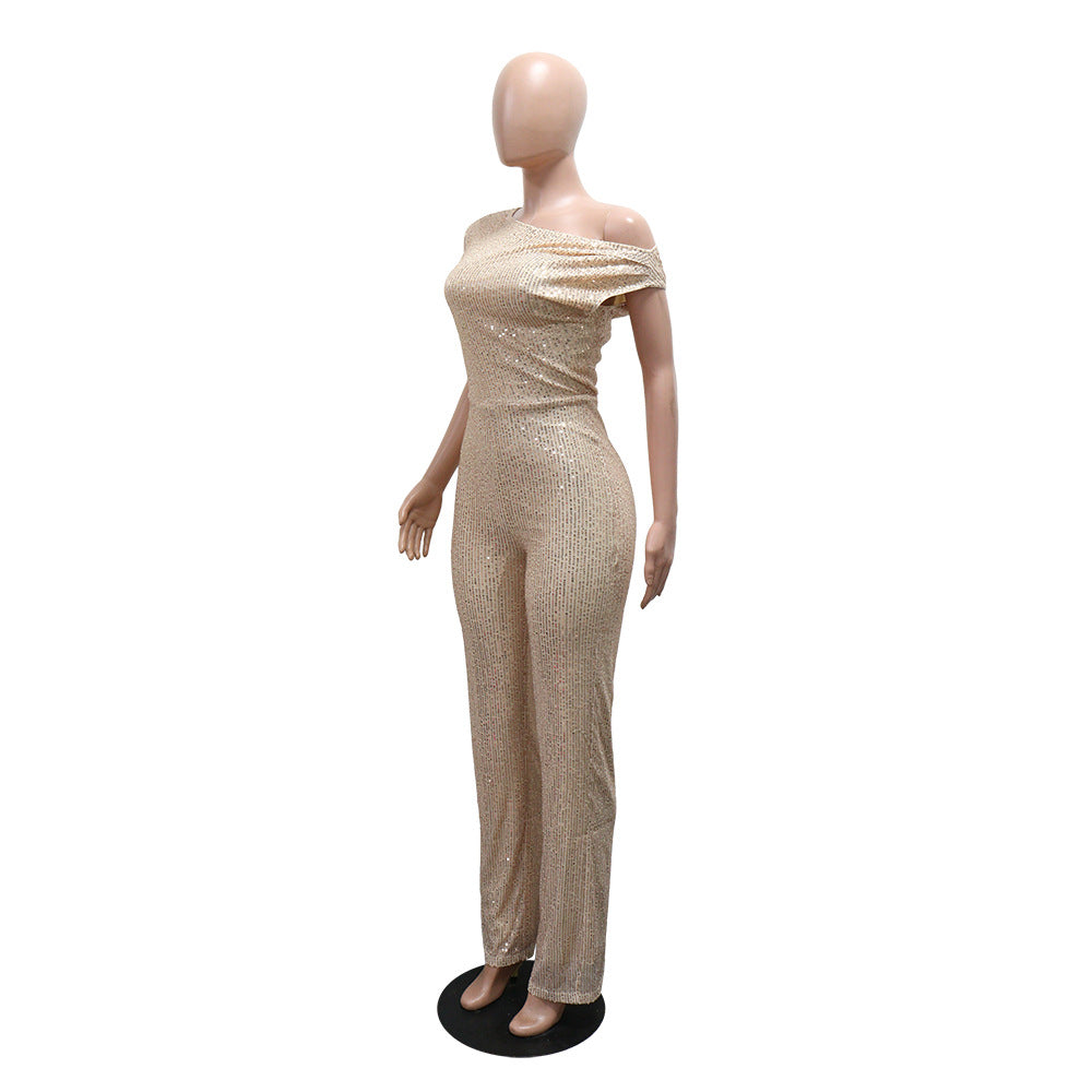 Sequined Jumpsuit Slim Fit Evening Sleeveless Women Trousers