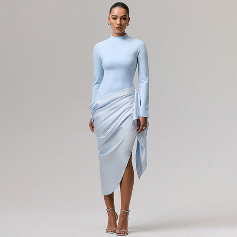 Washington Elegant Solid Color Waist Tight Irregular Asymmetric Mid Length Dress