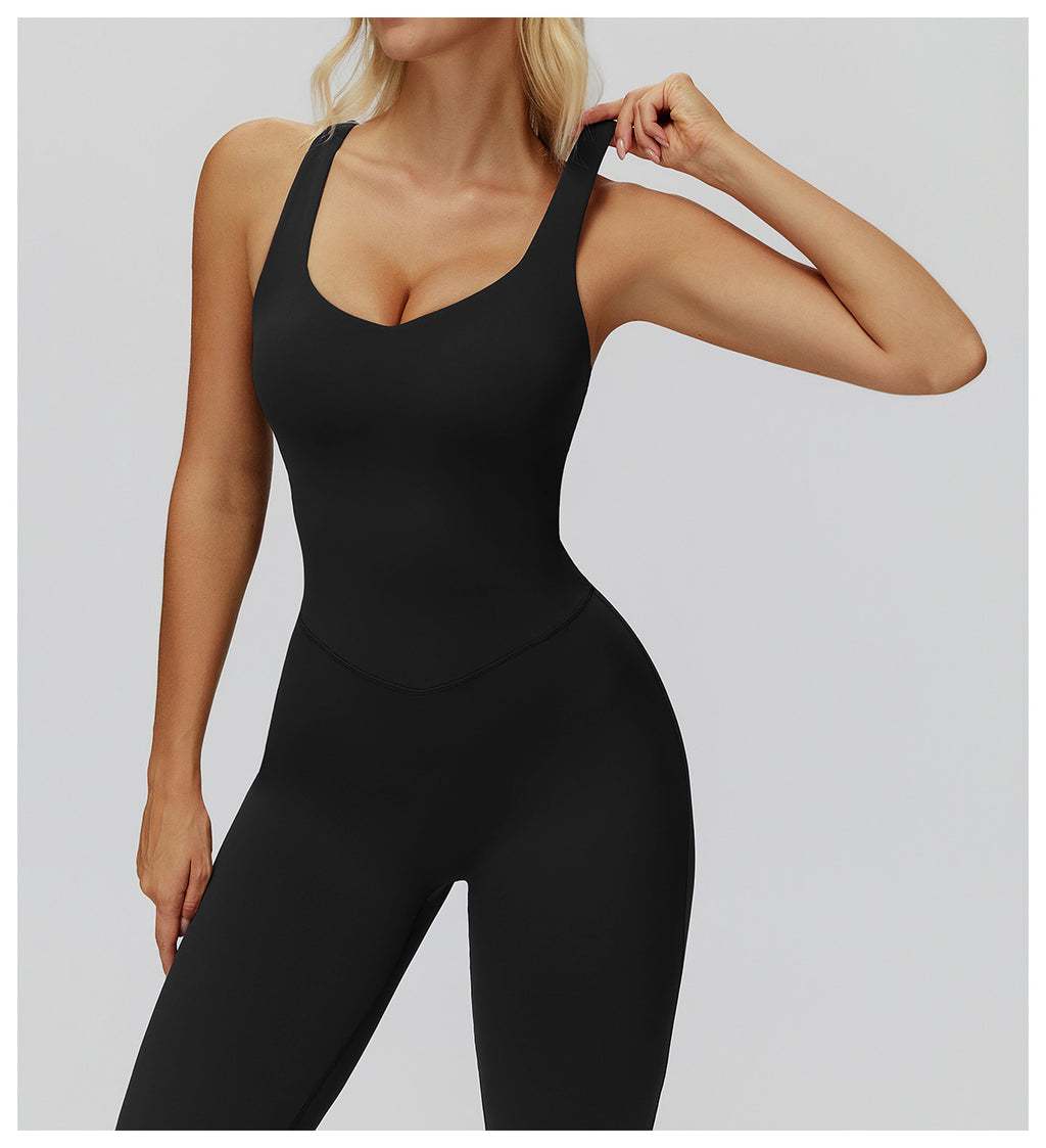 Brushed Yoga Clothes Cross Back Micro Pull Wide Leg Jumpsuit Running Sports Fitness Clothes Women