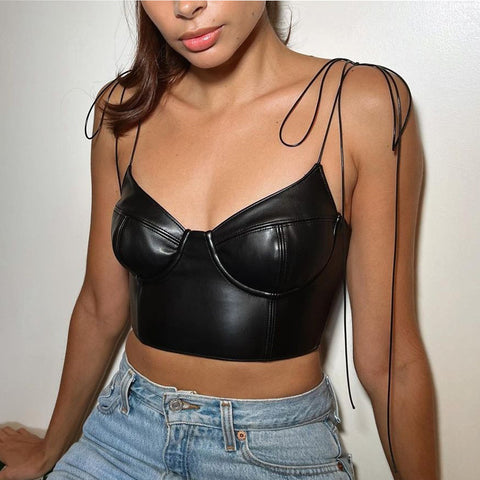 Women Summer Sexy Leather Cropped Vest