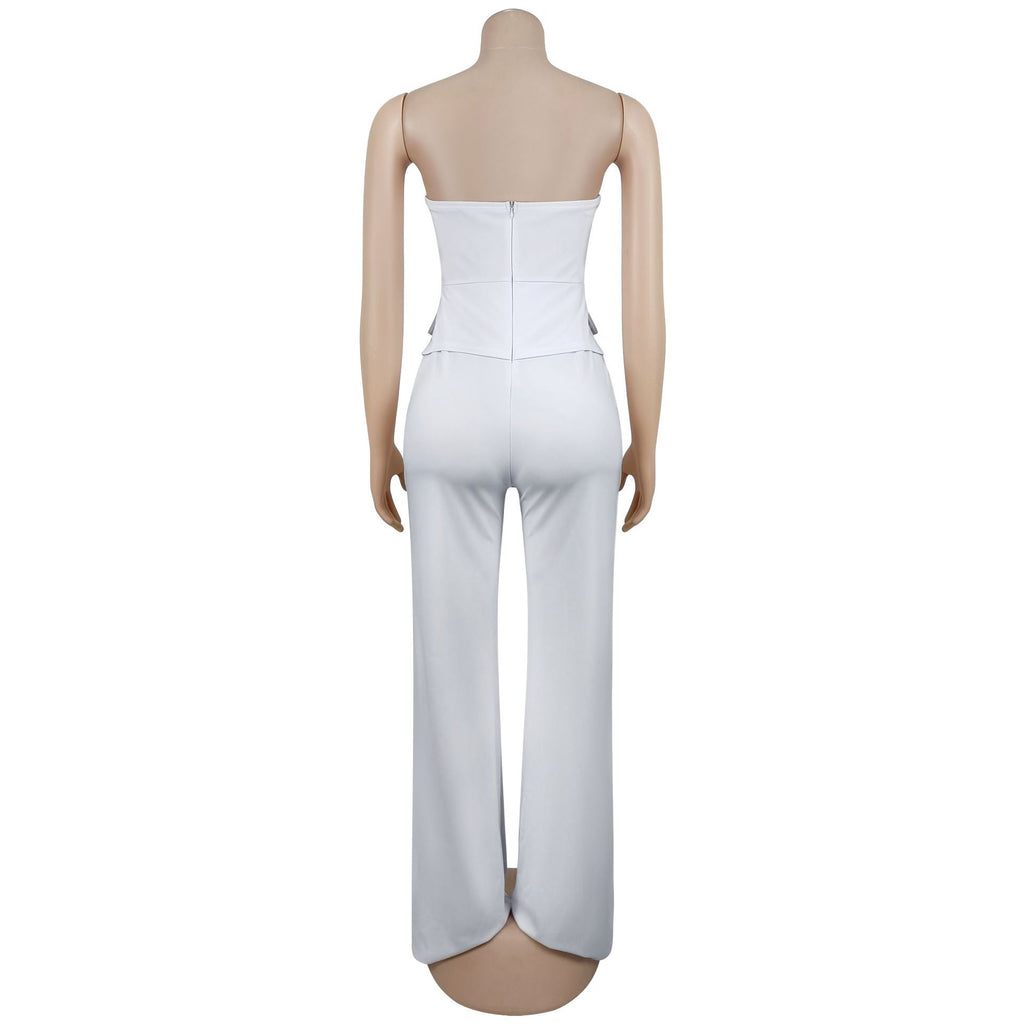 Women Wear Sexy Tube Top Backless Casual Wide Leg Jumpsuit