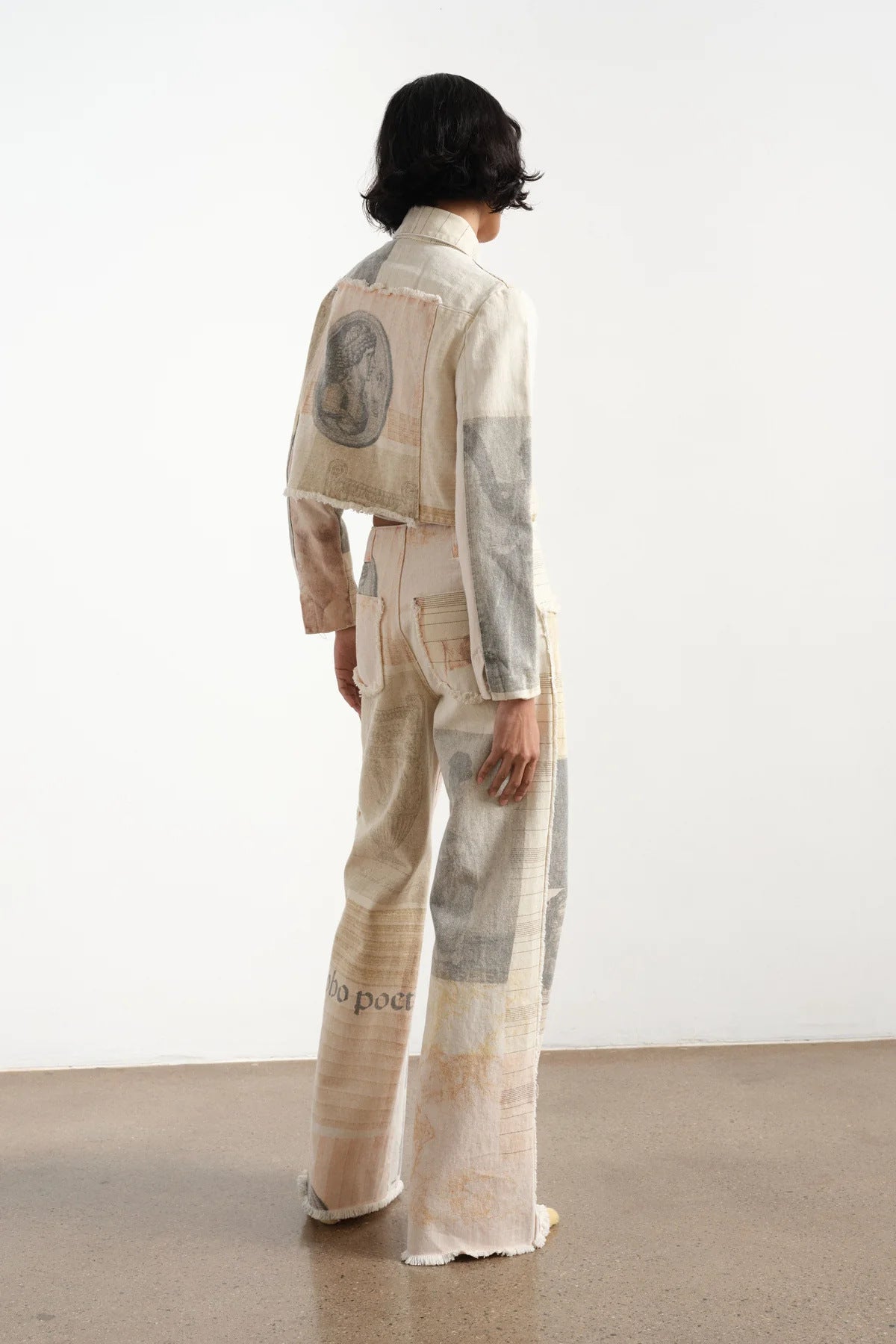 Retro Loose Print Wide Leg Straight Mop Denim Trousers