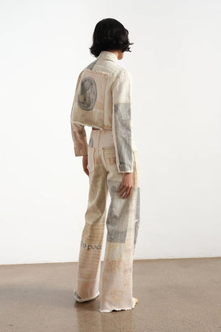 Retro Loose Print Wide Leg Straight Mop Denim Trousers