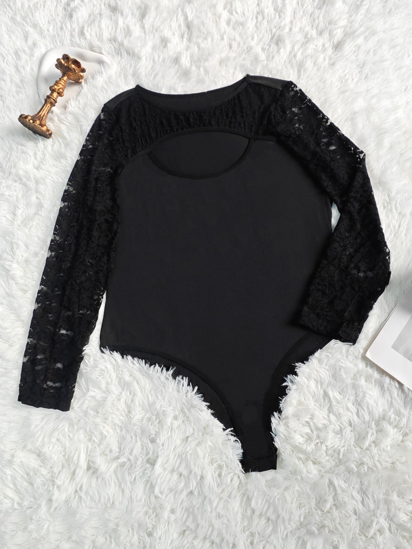 Plus Size Tight Belly Trimming Jumpsuit Lace Stitching Long Sleeve One Piece Corset Plus Size