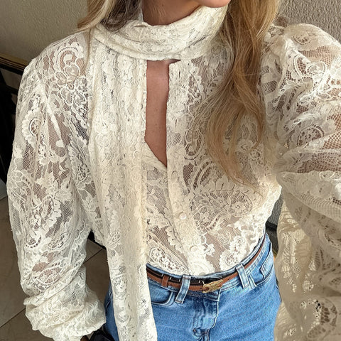 Elegant Ribbon See through Apricot Lace Hollow Out