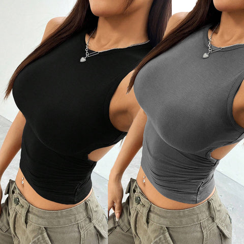 Women Spring  Solid Tight Sleeveless Vest