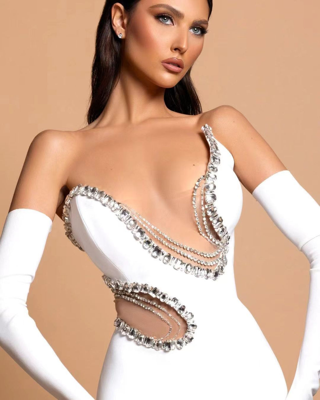 Mount Tabor High Quality Europe Sexy Maxi Empire Diamonds Lace Dress