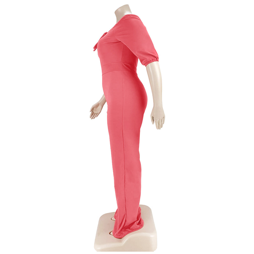 Plus Size Solid Color off-Shoulder Strap Wide-Leg Jumpsuit Women