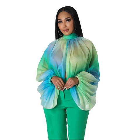Women  Printing Batwing Sleeve