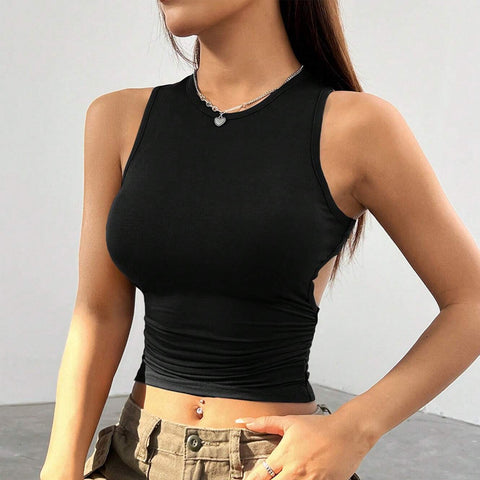 Women Spring  Solid Tight Sleeveless Vest