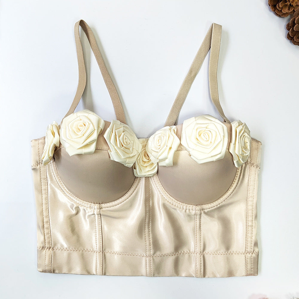 Niche Satin Floral Spaghetti Sexy Boning Corset
