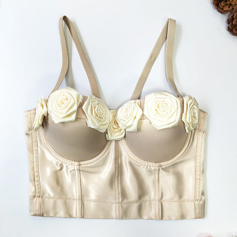 Niche Satin Floral Spaghetti Sexy Boning Corset