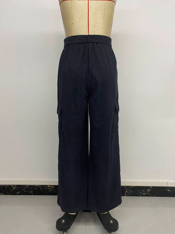 Autumn Winter Casual Simple Loose Solid Color Corduroy Wide Leg Pants Women
