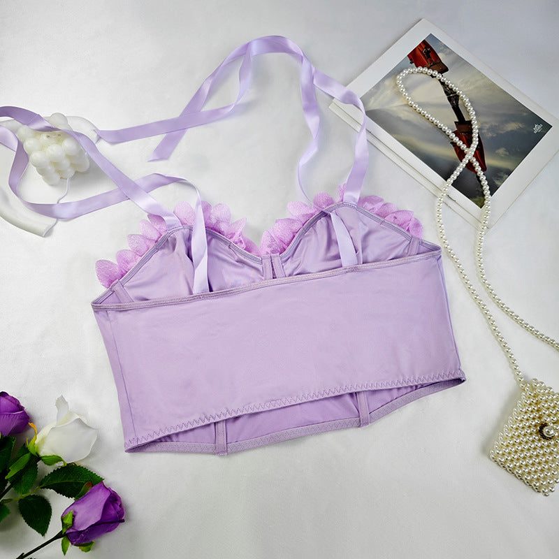 Plus Size Purple Ruffled Bow Suspenders Corset Slim Fit Slimming outside Wear Short Inner Wear Boning Corset Corset