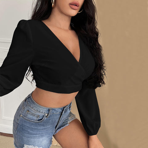 women  V neck Long-Sleeved Backless