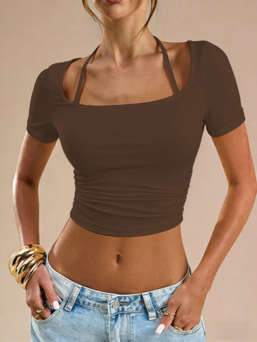 Women Halter Square Collar Slimming Sleeve