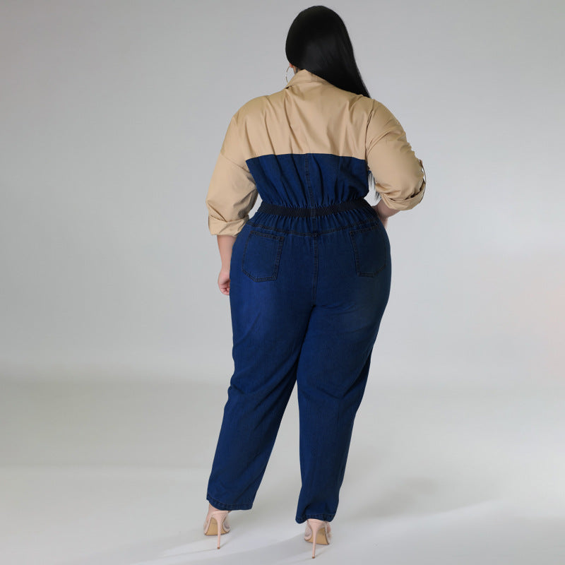 Plus Size Women Clothes Contrast Color Jumpsuit