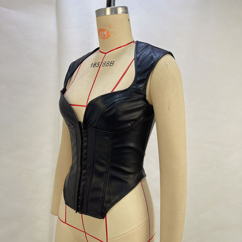 Sexy Leather Sleeveless Corset Club Women