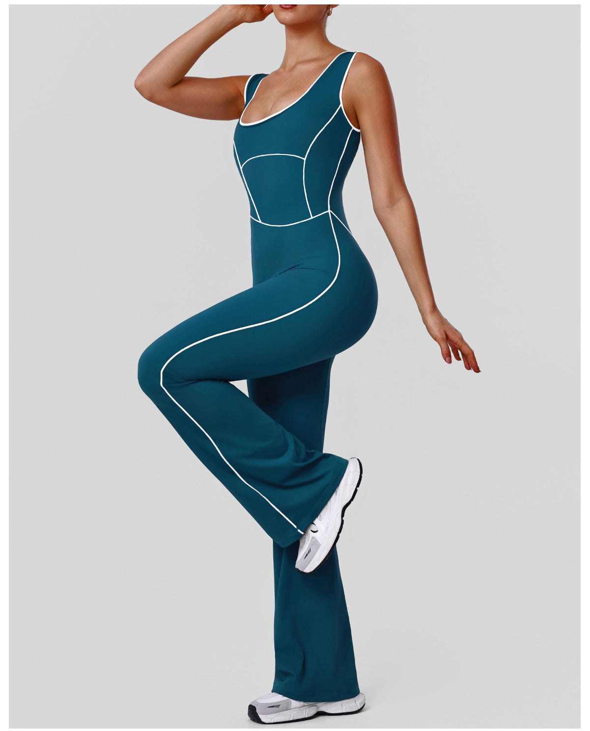 Hollow Out Cutout Contrast Color Shaping Yoga Bodysuit Peach Hip Micro Pull Jumpsuit Fitness Sportswear with Pad
