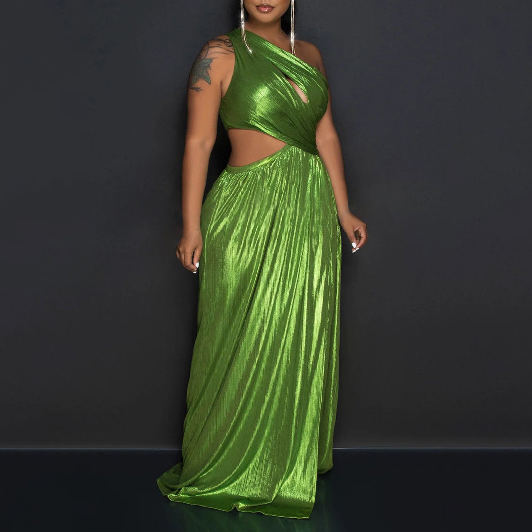 Yamasa One Shoulder Evening Sexy Slit Waist-Baring Dress