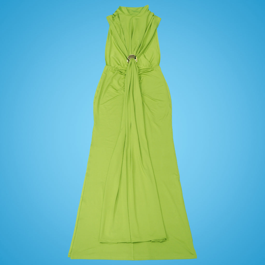 Georgia O-neck High Split Ruched Stacked Bodycon Midi Maxi Dress