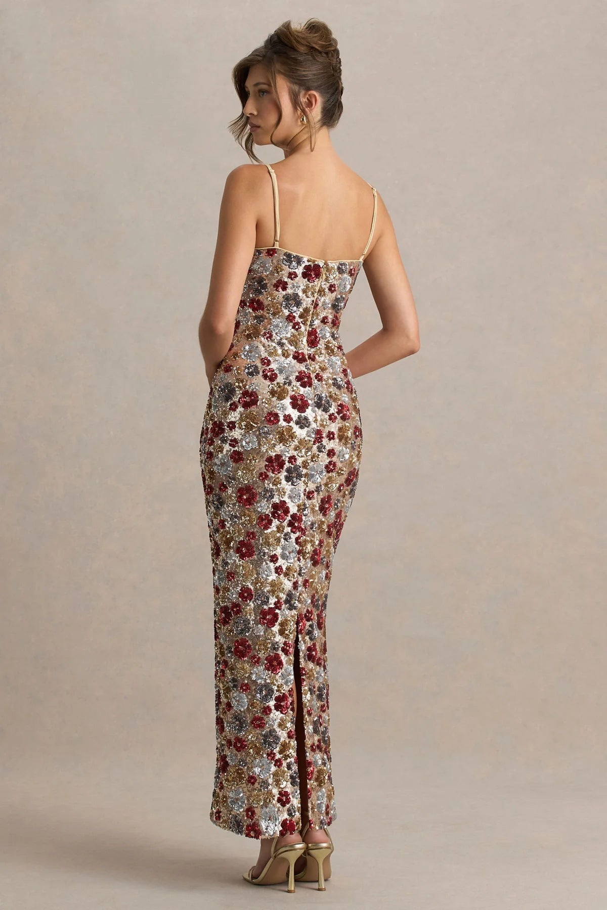 Samana Suspender Sequined Sheath Party Holiday Split Dress