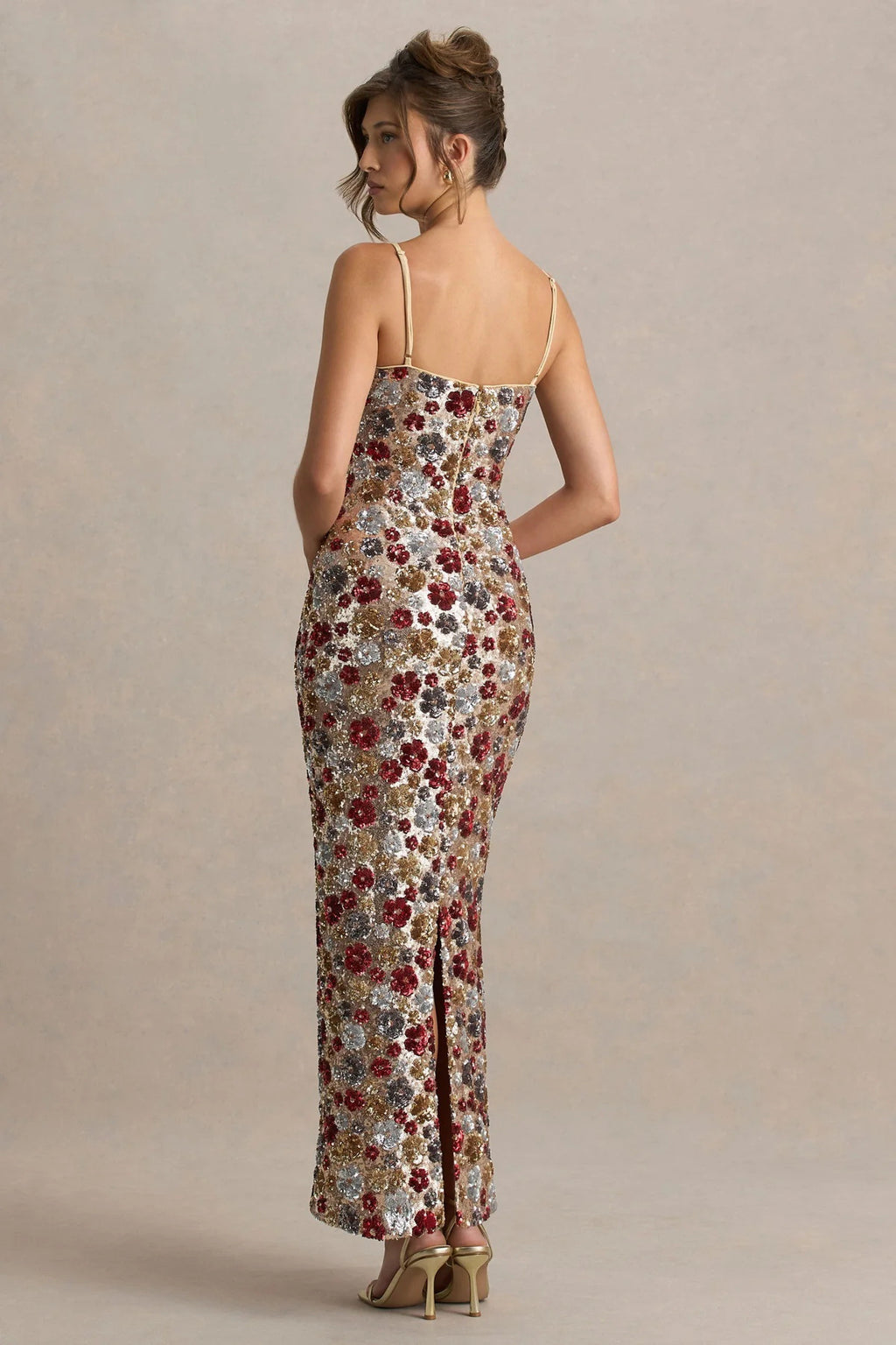 Samana Suspender Sequined Sheath Party Holiday Split Dress
