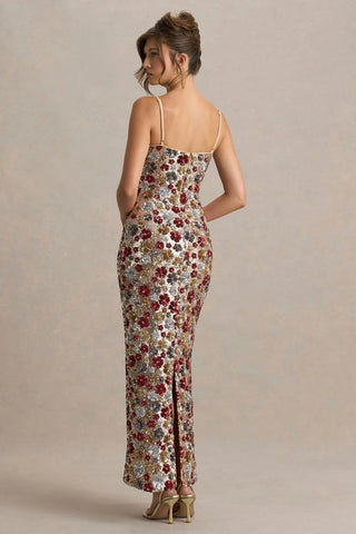 Samana Suspender Sequined Sheath Party Holiday Split Dress