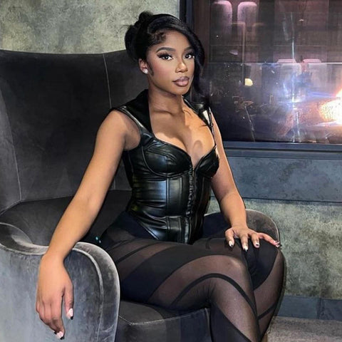 Sexy Leather Sleeveless Corset Club Women