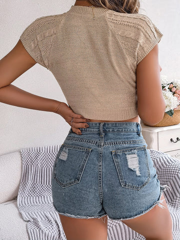Spring Casual Solid Sleeve Cropped Women