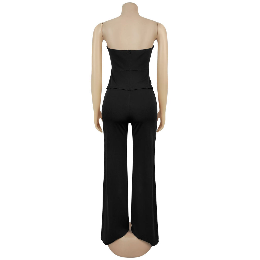 Women Wear Sexy Tube Top Backless Casual Wide Leg Jumpsuit