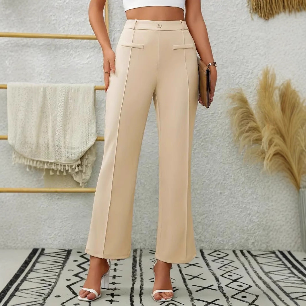Women Bootcut Pants Front Pocket Decorative Stretch Slim Work Pant