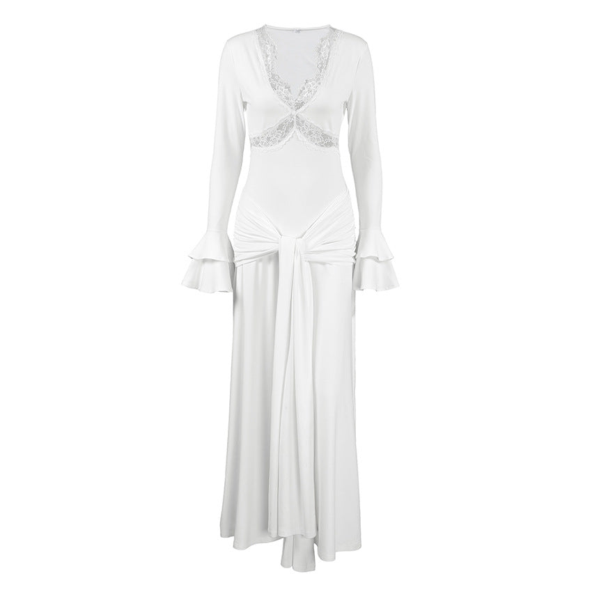 Jordan Elegant Design Sexy Lace Stitching Slim Fit Maxi Dress