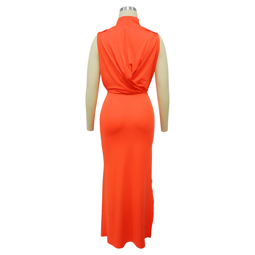 Georgia O-neck High Split Ruched Stacked Bodycon Midi Maxi Dress