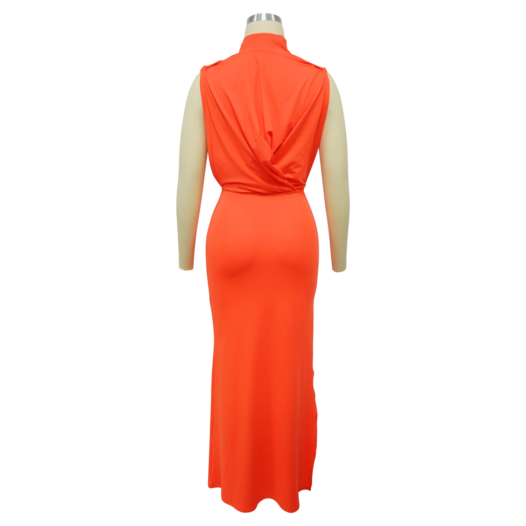 Georgia O-neck High Split Ruched Stacked Bodycon Midi Maxi Dress