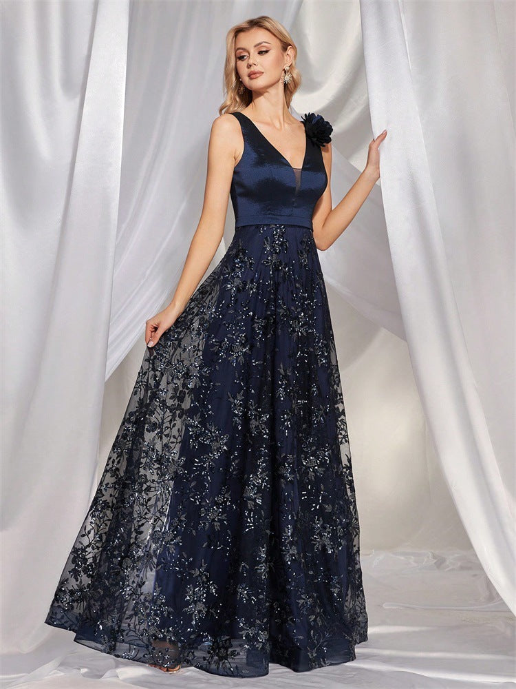Nevada Deep V Plunge Embroidered Slim Fit Fishtail Bridesmaid Cocktail Dress