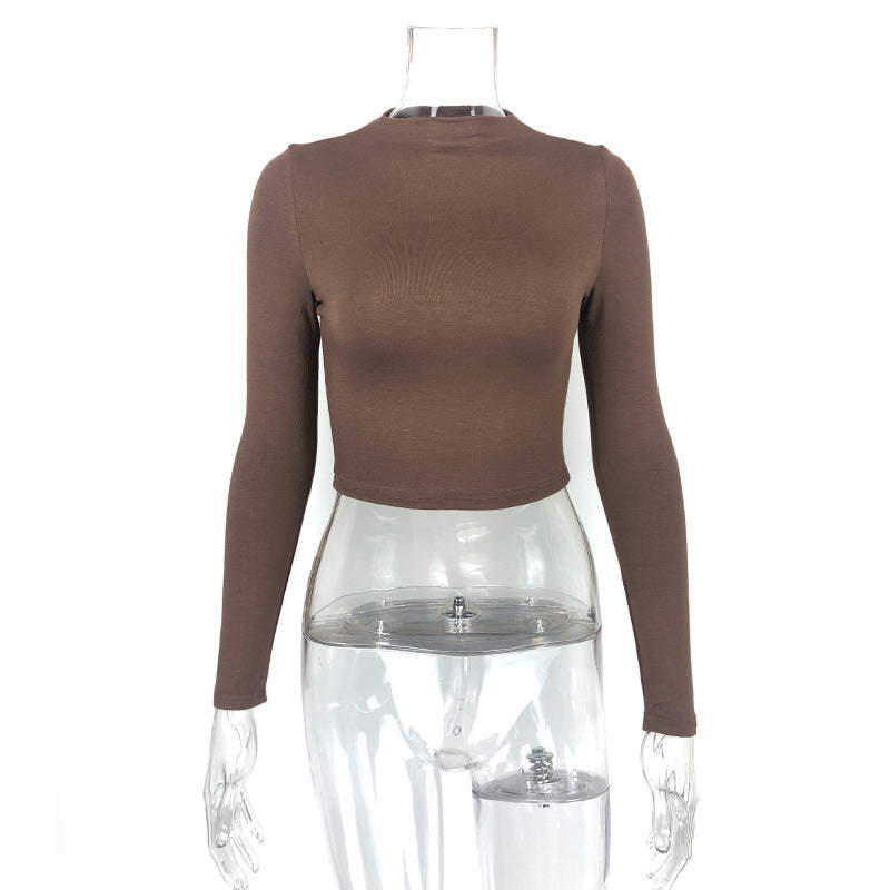Women Solid cropped tight Long Half Turtleneck