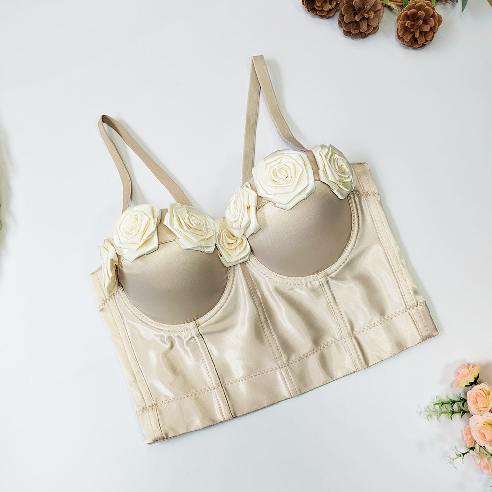 Niche Satin Floral Spaghetti Sexy Boning Corset