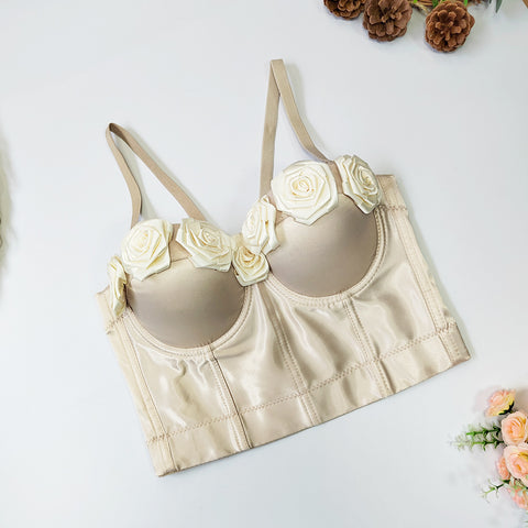 Niche Satin Floral Spaghetti Sexy Boning Corset