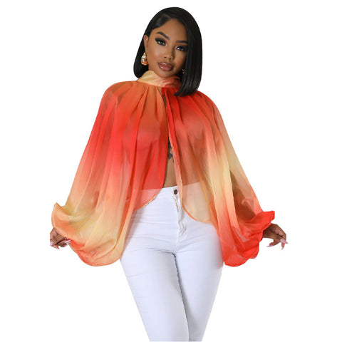 Women  Printing Batwing Sleeve