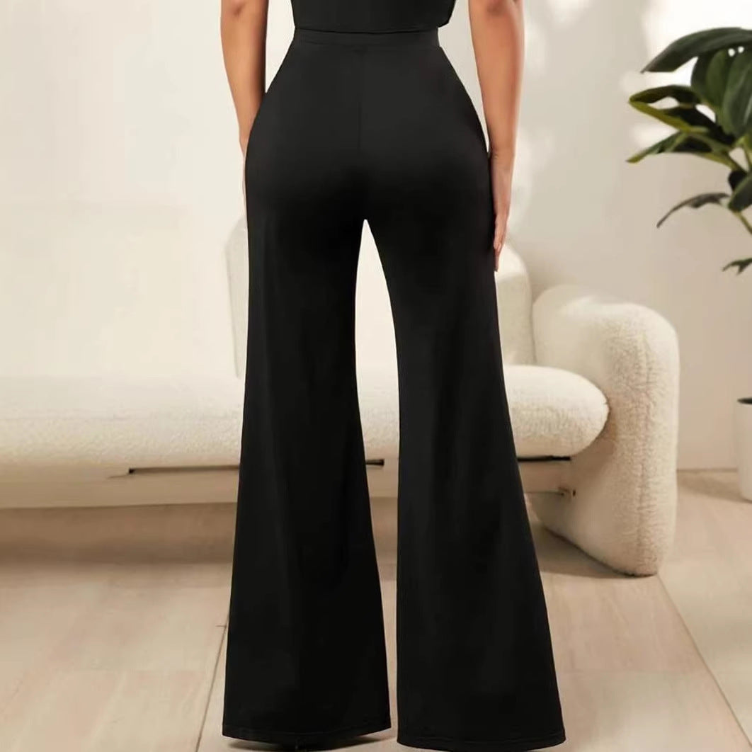 Women Clothing Sexy Lace Cutout Slim Fit High Waist Flared Pants Commuting Elegant Casual Pants