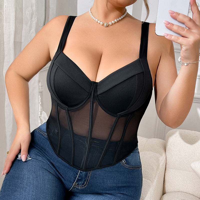 Plus Size Bra Plump Girls Sexy Boning Corset Bra Big Bra Cup Camisole