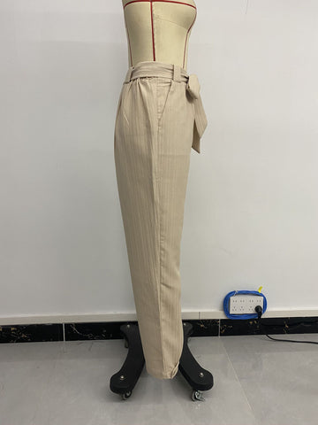Summer Women Solid Color Pleated Tapered Casual Pants