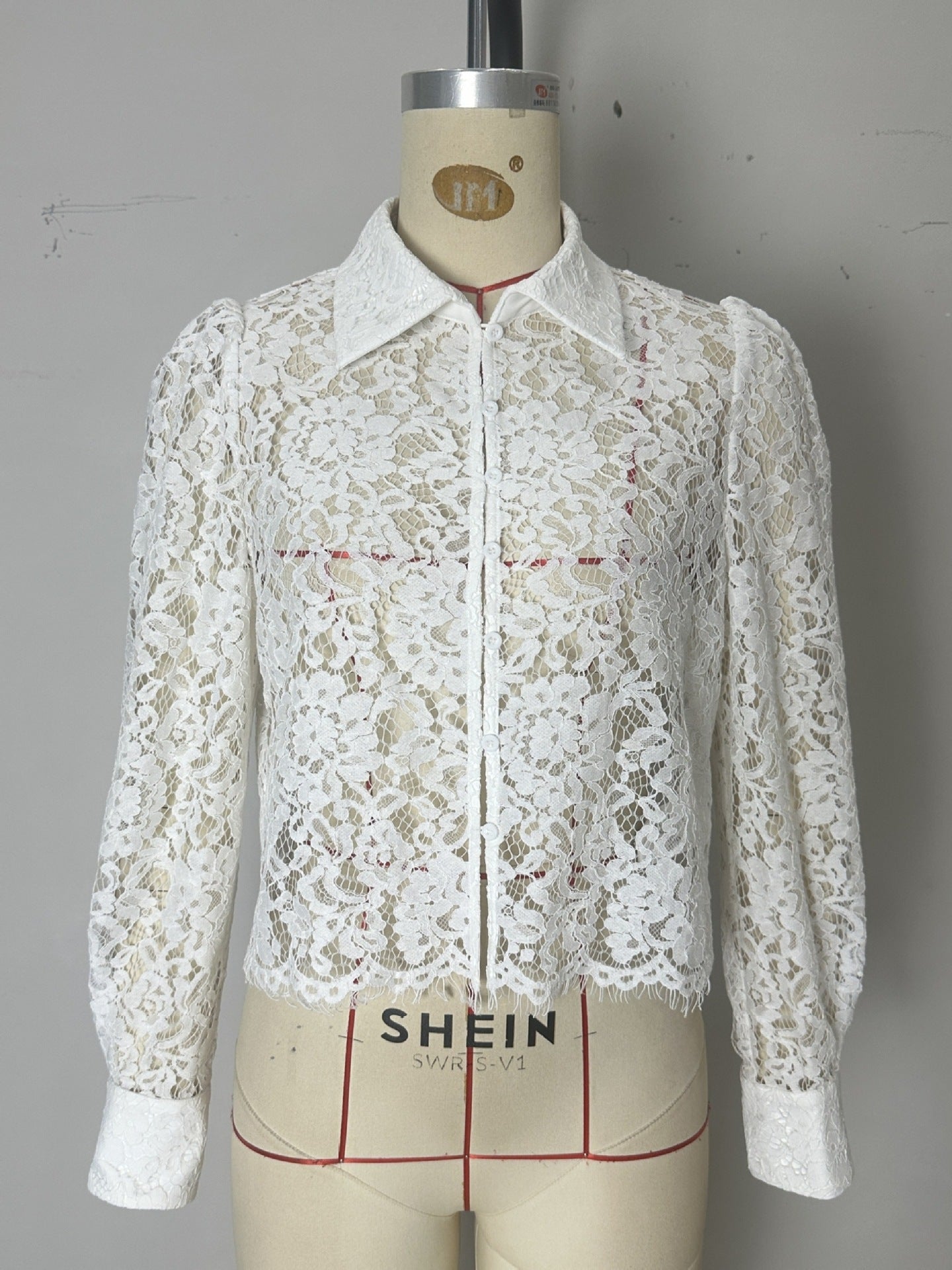 Women Clothing Sexy Lace Polo Collar Top Long Sleeve Tassel Edge Short Transparent Shirt