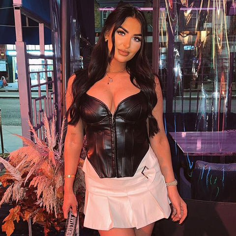 Sexy Leather Sleeveless Corset Club Women