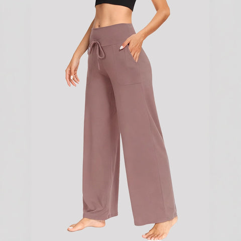Tied High Waist Straight Leg Pants Autumn Winter Ladies Wide Leg Casual Trousers Drape Sports Yoga Pants