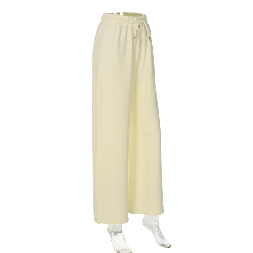 Women Wear Autumn Casual Loose Drawstring Tight Waist Solid Color Trousers