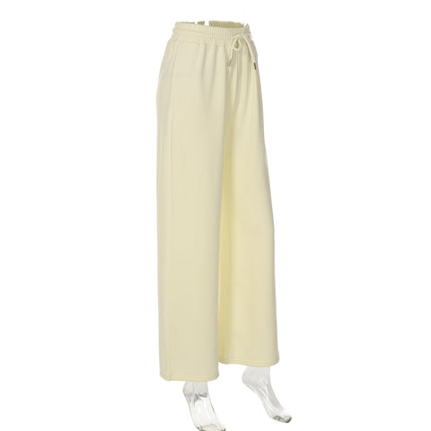 Women Wear Autumn Casual Loose Drawstring Tight Waist Solid Color Trousers
